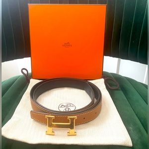 Hermes Reversible Leather Belt with Buckle